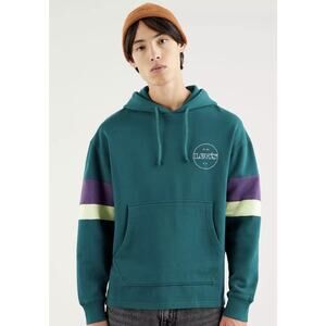 Levis Hoodie Mens Large L Green Pullover Relaxed Open Hem Cotton Retro Casual